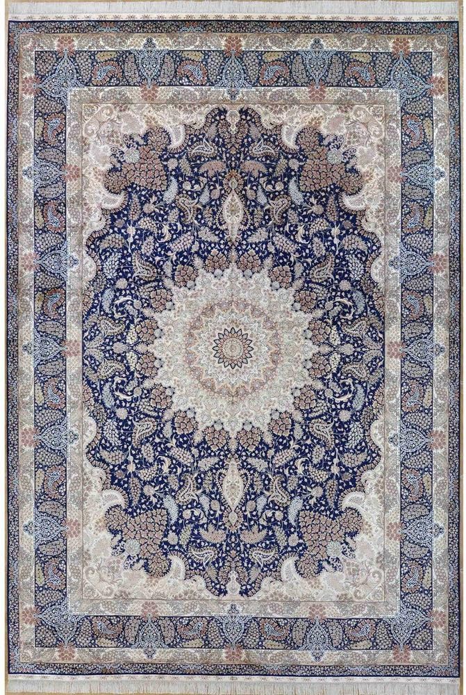 Yilong Carpet 10' x 14' Large Oriental Hand Knotted Tabriz Persian Silk Rug Classic Traditional Blue Floral Handmade Living Room Carpet 792A10x14
