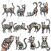 Barydat 12 Pcs 6'' Sugar Skull Cat Skeleton Ornaments - Large Gothic Christmas Hanging Decor for Home Tree, Day of The Dead Party, Spooky Xmas