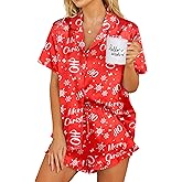 Ekouaer Womens Satin Pajamas Set Button Down 2 Piece Silk Pjs Shorts Set Ruffle Lingerie Notch Collar Sleepwear