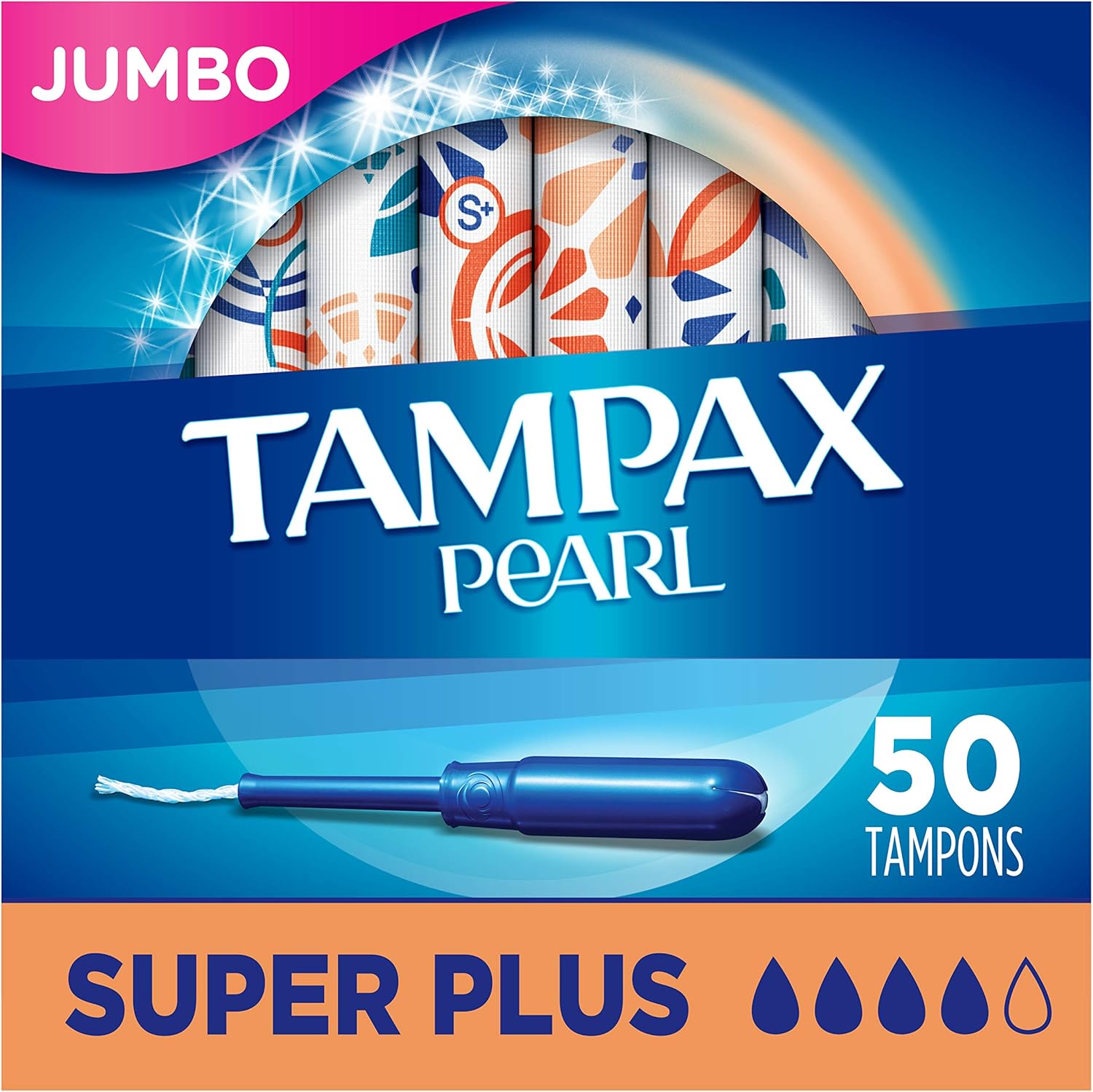 Tampax Pearl Tampons Super Plus Absorbency with LeakGuard Braid, Unscented, 50 Count: Health & Personal Care