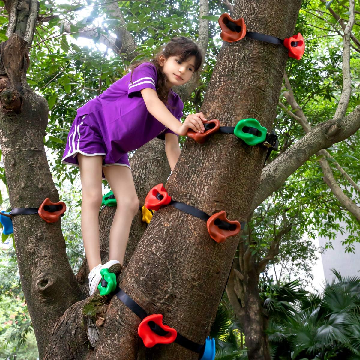 TOPNEW 20 Ninja Tree Climbing Holds for Kids Climber, Adult Climbing Rocks with 6 Ratchet Straps for Outdoor Ninja Warrior Obstacle Course Training: Toys & Games