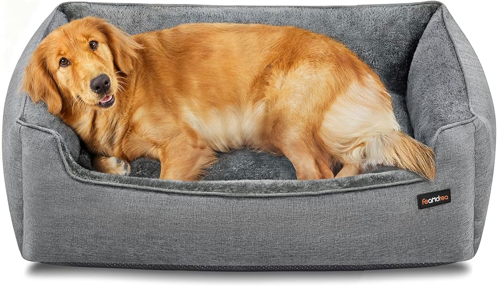 Feandrea Linen Look Dog Bed XL 100x75x25 cm Dove Grey Raised Edges
