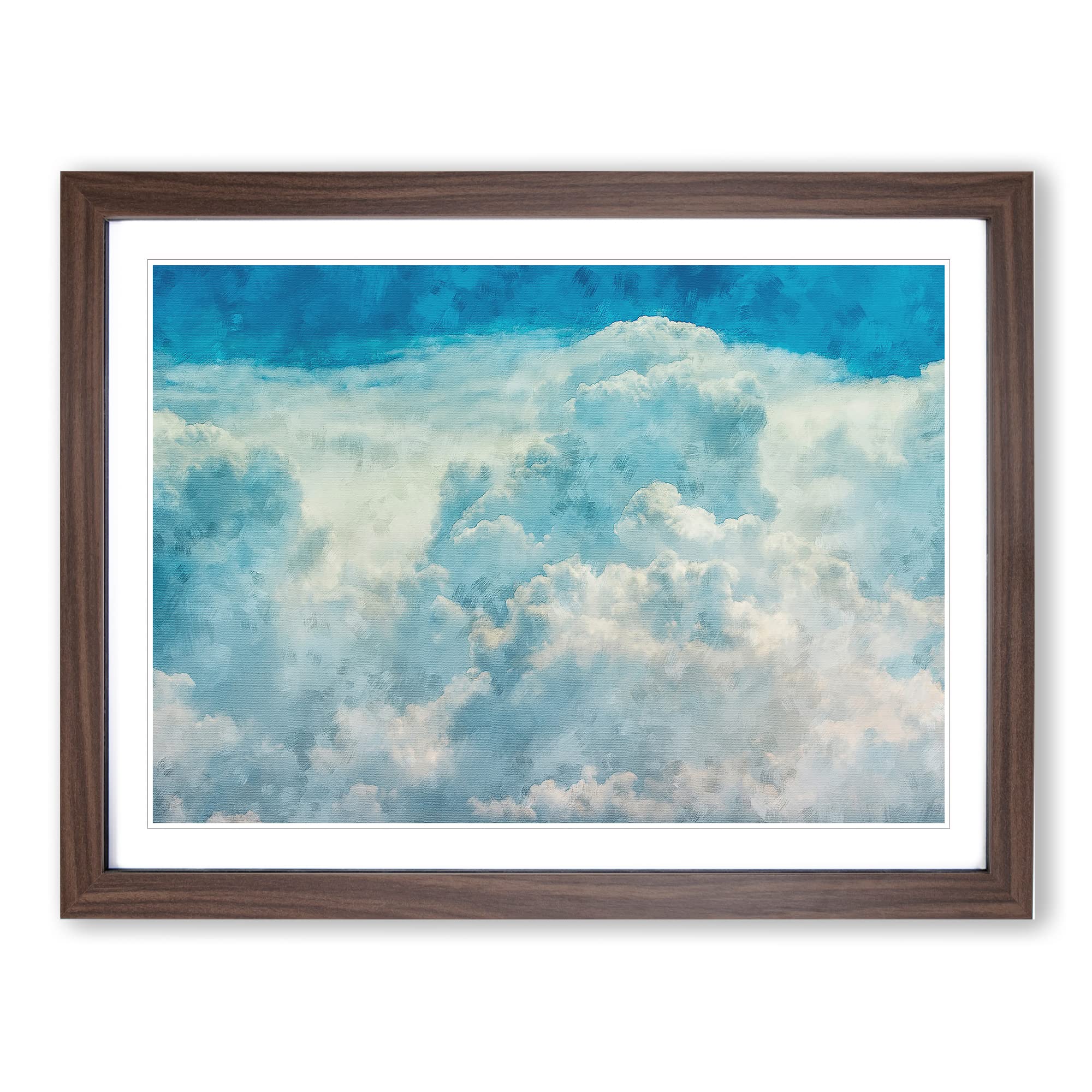 The Crisp Clouds Painting Modern Art Framed Wall Art Print, Ready to Hang Picture for Living Room Bedroom Home Office Décor, Walnut A3 (46 x 34 cm)