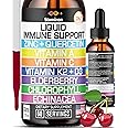 Zinc Quercetin Vitamin C D3 Liquid Immune Support with Vitamin A K2 Echinacea Chlorophyll and Elderberry - 9in1 Immune Defens