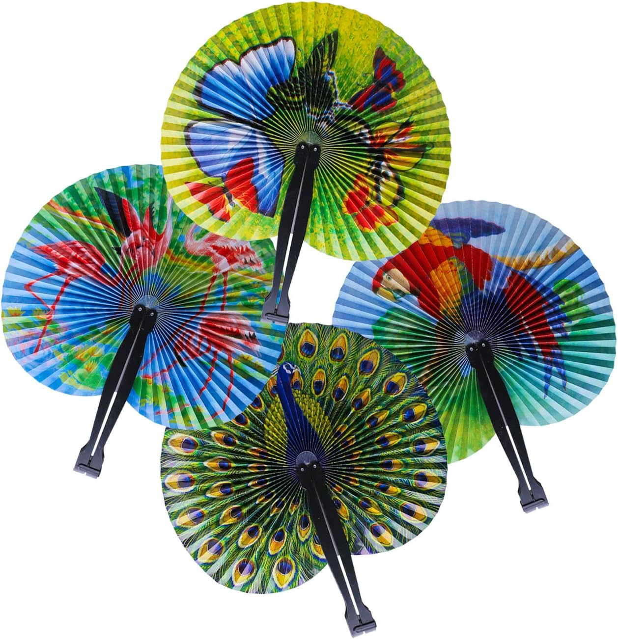 Icelus 12 Pcs Toys Safari Animal Print Colorful Round Handheld Paper Fans for Kids & Teenagers Gifts,Weddings, Festival, Birthday, Summer,Party Favors,School Cultural Shows