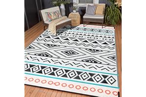 KALAFUN Outdoor Rugs Patio Camping Waterproof - 5x8 Plastic Straw Patio Rug Portable for Campers, Outside RVs Mat, Outdoor Area Carpet for Patios Clearance, Backyard Porch, Balcony, Picnic, Bohemian Style
