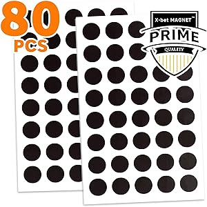 Magnetic Dots - 80 Self Adhesive Magnet Dots (0.8" x 0.8") - Peel & Stick Magnetic Circles - Flexible Sticky Magnets - Sheets is Alternative to Magnetic Squares, Stickers, Strip and Tape
