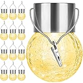 12Pack Hanging Outdoor Solar Lights - Decorative Cracked Glass LED Ball Lights Waterproof Tree Solar Powered Globe Lights with Handle for Garden Yard Patio Fence Christmas Decoration, Warm White