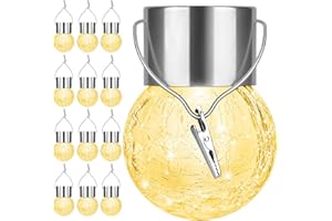 BOSCEOS 12Pack Hanging Outdoor Solar Lights - Decorative Cracked Glass LED Ball Lights Waterproof Tree Solar Powered Globe Lights with Handle for Garden Yard Patio Fence Christmas Decoration, Warm White