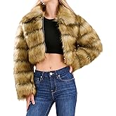 loveimgs Women Fluffy Faux Fur Coat Cropped Jacket Puffer Jacket Zip Up Winter Warm Fuzzy Teddy Jacket