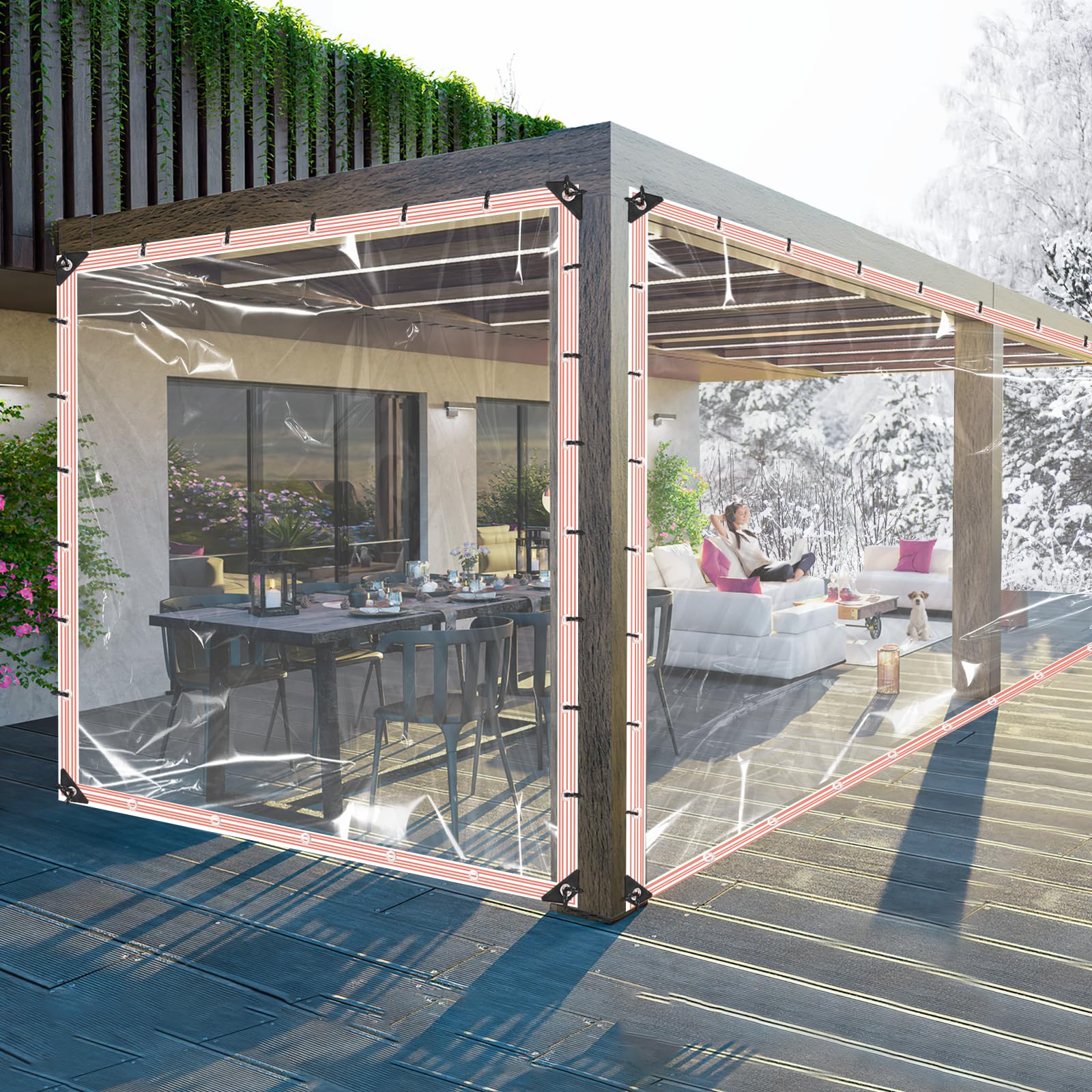 Photo 1 of 6.6X20FT Clear Waterproof Tarps(Increase Grommets,Windproof RopeTies) Poly Tarpaulin Outdoor Garden Rainproof Covering,Clear Vinyl Tarp for Patio Covering Henhouse Porch Canopy Plant Camping