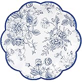 Elyxio 24 Pcs Blue Floral Party Plates 7" Vintage Floral Leaf Disposable Paper Plates Wildflower Blue Toile Small Scalloped Dessert Plates for Birthday Bridal Garden Tea Time Party Supplies