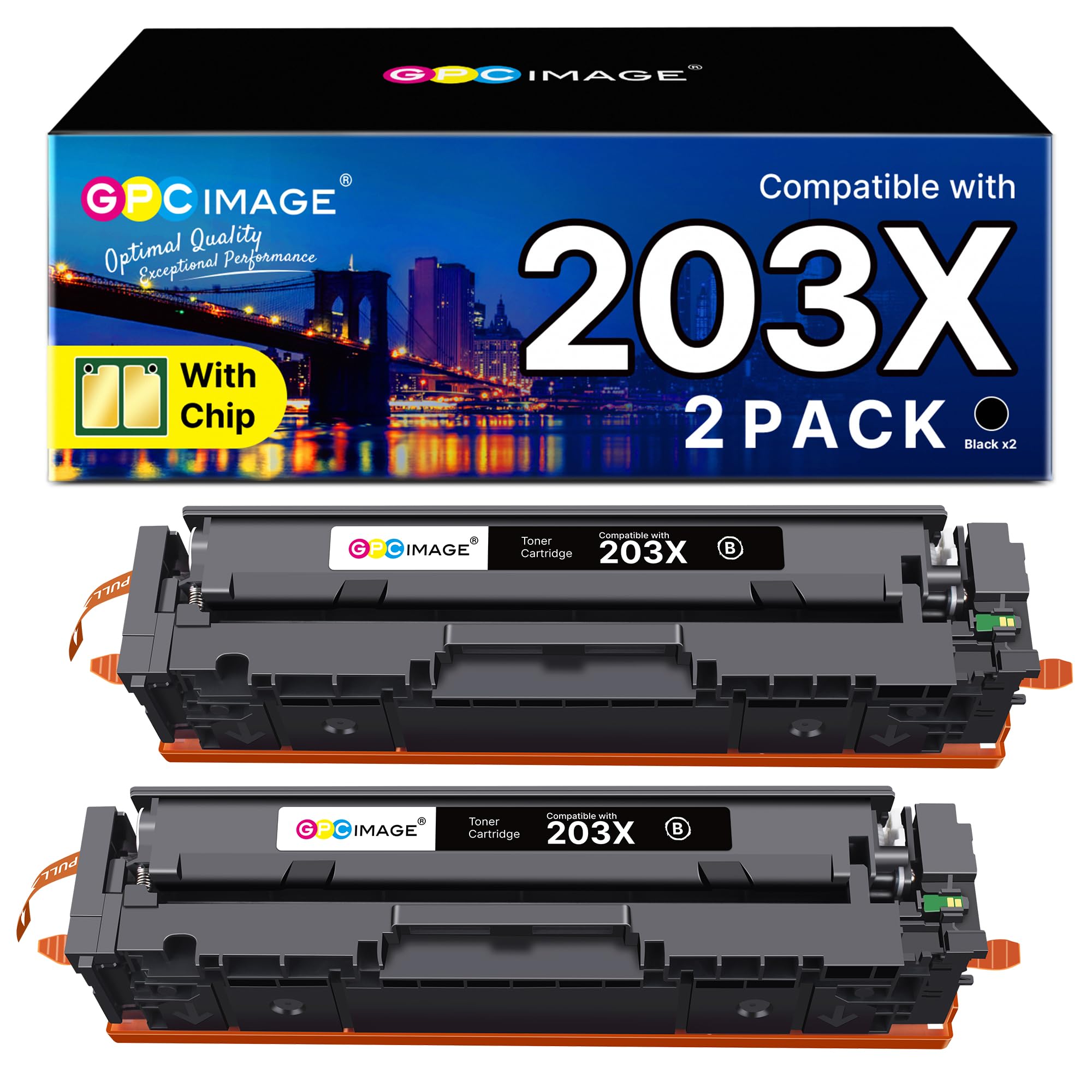 GPC Image 203X Toner Cartridges Replacement for HP 203X 203A CF540X CF540A Compatible with Color Laserjet Pro MFP M281fdw M281fdn M280nw M254dw M254nw M254dn (Black, 2-Pack)