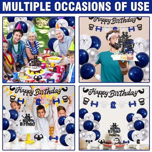 Gym Happy Birthday Banner - Black & Gold Glitter Fitness Themed Party Decorations