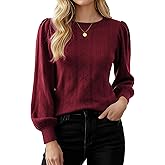 GRACE KARIN Women's Long Lantern Sleeve Crew Neck Crochet Top Hollow Out Fall Pullover Sweater