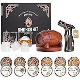 Whiskey Smoker Kit with Torch - No Butane, 6 Flavors Wood Chips, 2 Whiskey Glasses, 2 Ice Ball Molds, Cocktail Drink Smoker Kit Old Fashioned Smoker Kit, Valentine's Day Gifts for Men Boyfriend