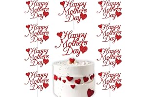 JJZXWISH 15pcs Happy Mother's Day Cake Topper Red Glitter Cake Topper Mothers Day Cupcake Topper Heart Shaped Cake Picks Cake Accessories for Mom's Birthday Mother's Day Gifts Cake Decoration Party (Red)