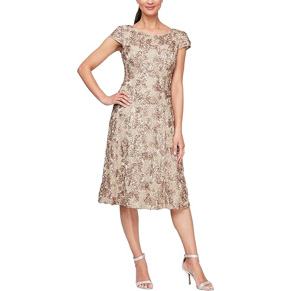 knee length dresses for ladies Alex Evenings Petite Audrey Rosette Lace Short Dress Periwinkle / 8p main image 0