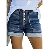 Sidefeel Womens Jean Shorts High Waisted Stretchy Buttoned Folded Hem Zimbaplatinum Denim Shorts