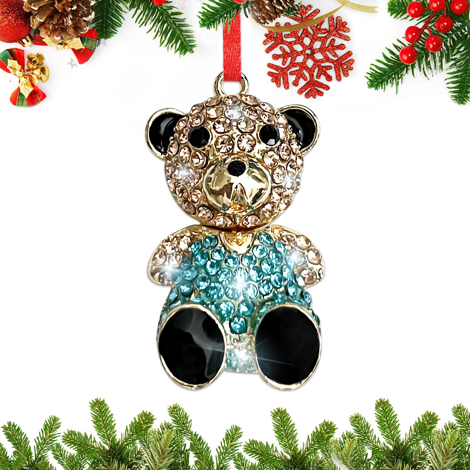 Photo 1 of BIZIBAFF Christmas Ornaments 2024 - Teddy Bear Metal Blue Decorations for Tree - Gifts for Kids, Boys, Girls, Women, Little Bear Lovers