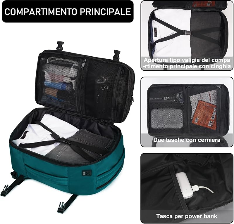 Zaino EasyJet 45x36x20 cm, Bagaglio a Mano 30L, 13 Tasche, Leggero