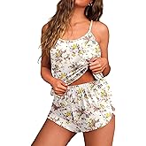 Ekouaer Womens Cami Pajama Sets Soft Shorts Lingerie Set Camisole 2 Piece Cami Shorts Pj Nightwear