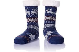 WEVIAS Men's Fleece Lined Cozy Extra Thick Slipper Socks Winter Non-Slip Fuzzy Home Sleeping Stockings