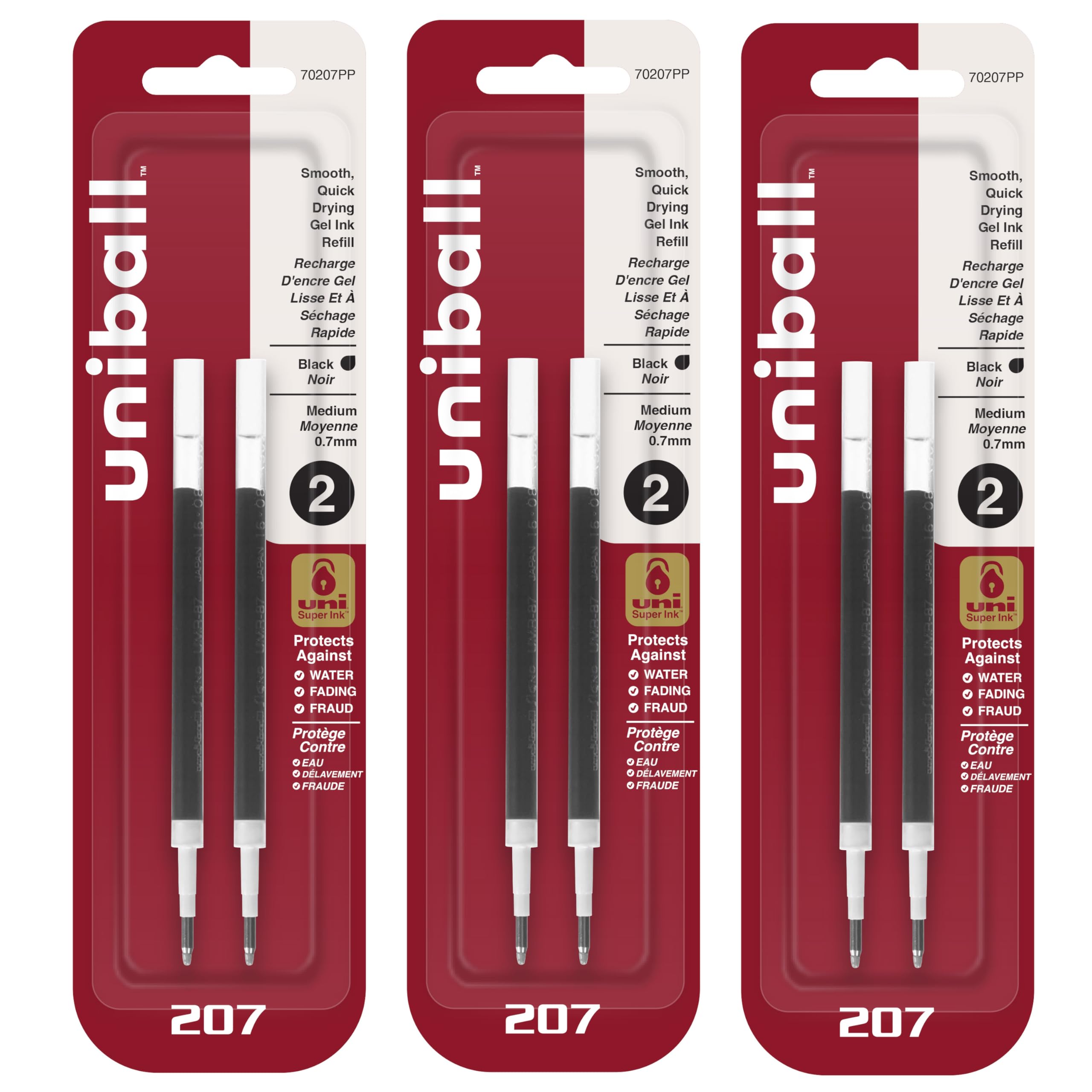 Uniball Signo 207 Gel Pen Refills 0 7mm Medium Point Black Ink 6 