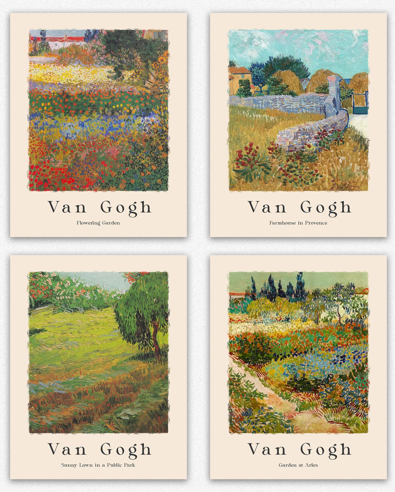 Van Gogh Poster Set of 4 Field and Garden Paintings Farmhouse in Provence Wall Decor/Farmhouse Decor Gifts Set - Vincent Van Gogh Vintage and Retro Bedroom Decor/Kitchen & Livingroom Decor (8x10)