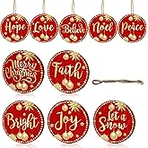 Blulu Christmas Tree Ornaments Christmas Wishes Tree Wooden Decorations Joy Peace Round Wooden Hanging Crafts for Xmas Crafts Holiday Wedding Decor(Red, Gold,20 Pcs)