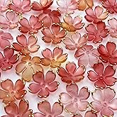 LIMAOLLY 120pcs Acrylic Cherry Blossom Flower Beads Colorful Gradient Gold-Plated Spacer Beads End Caps for Jewelry Making Bracelet Necklace Earrings(Red)