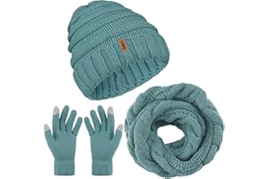 Aneco Winter Warm Knitted Scarf Beanie Hat and Gloves Set Men & Women's Soft Stretch Hat Scarf and Mitten Set