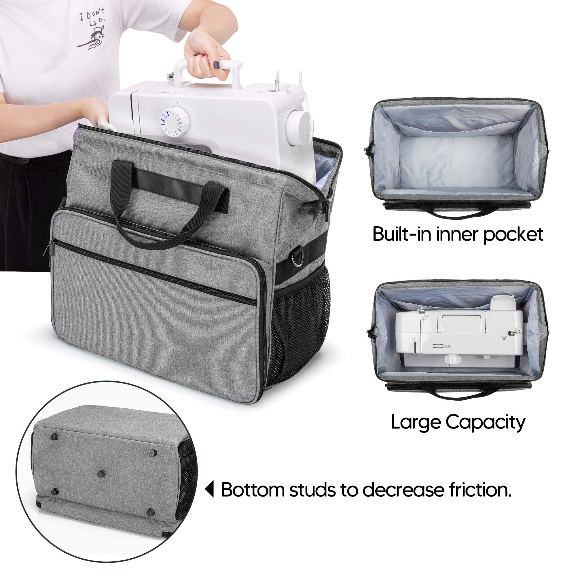Sewing Machine Tote with Top Wide Opening, Universal Carrying Bag Compatible with Most Standard Singer, Brother, Janome Machine and Accessories