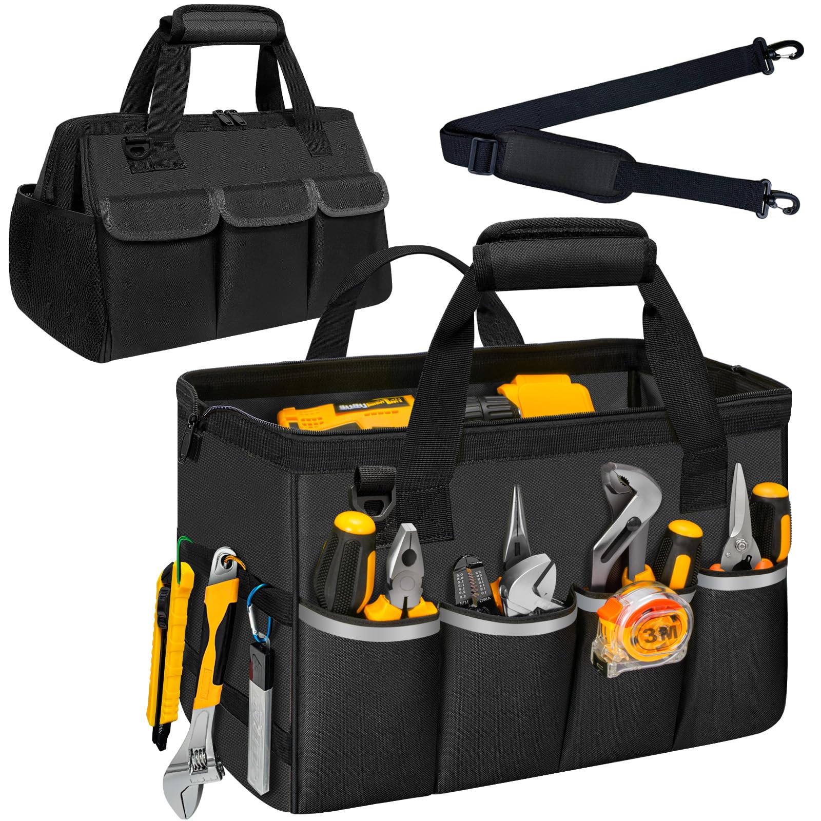 Photo 1 of NECKORY Tool Bag, Portable Tool Box Organizer Adjustable Shoulder Strap, Carry Tool Tote Heavy Duty Tool Storage Bag With Wide Mouth Double Zipper,Tool Bags for Men Mechanic Engineer Gift - L, Black