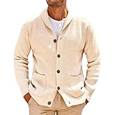 Runcati Mens Shawl Collar Cardigan Sweater Cable Knit Button Down Winter Chunky Sweaters with Pockets