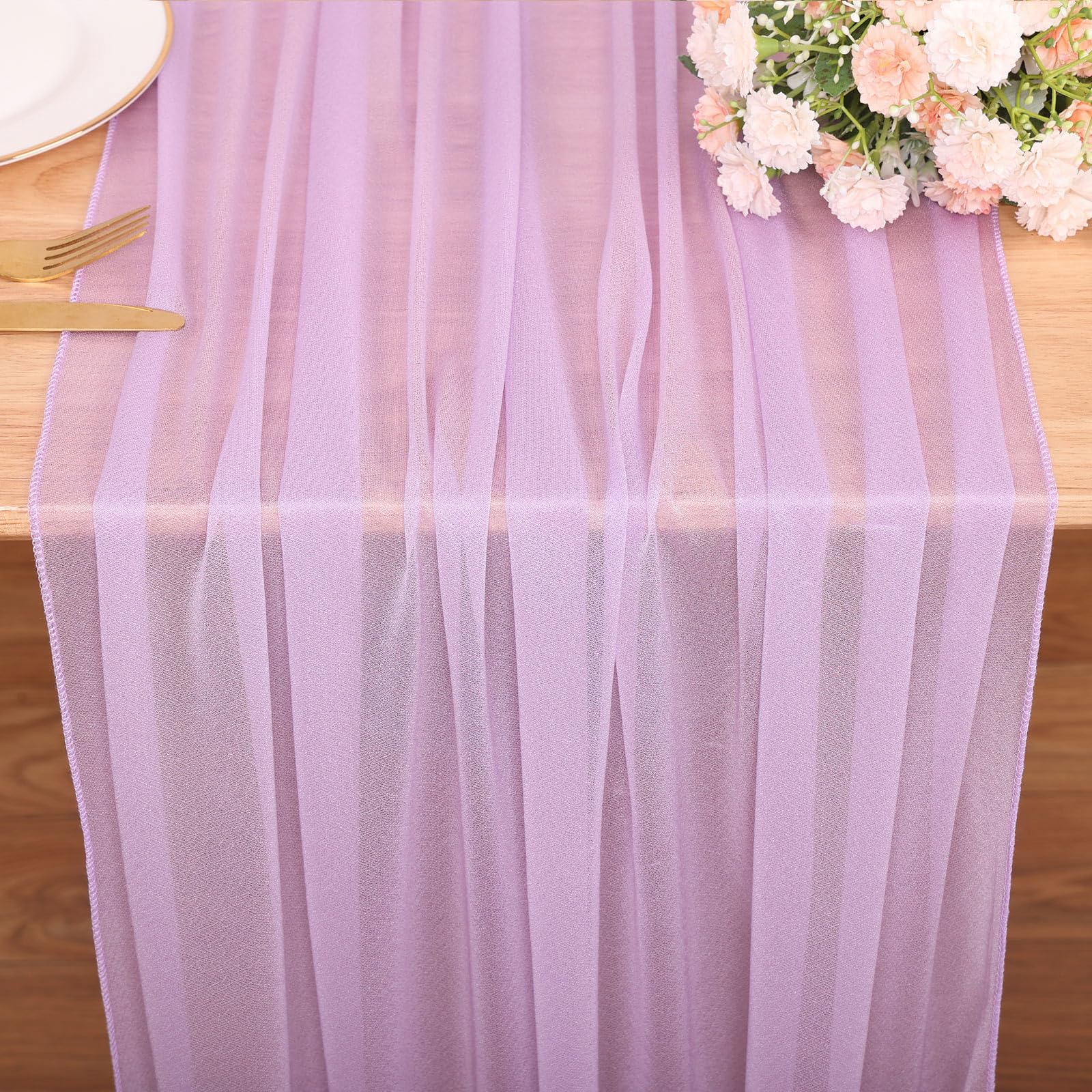 Photo 1 of SAJOO 10FT Lavender Chiffon Table Runners 30x120 Inches Boho Fabric Sheer Table Runner for Wedding Decor Bridal Baby Shower Decorations Birthday Party Decor