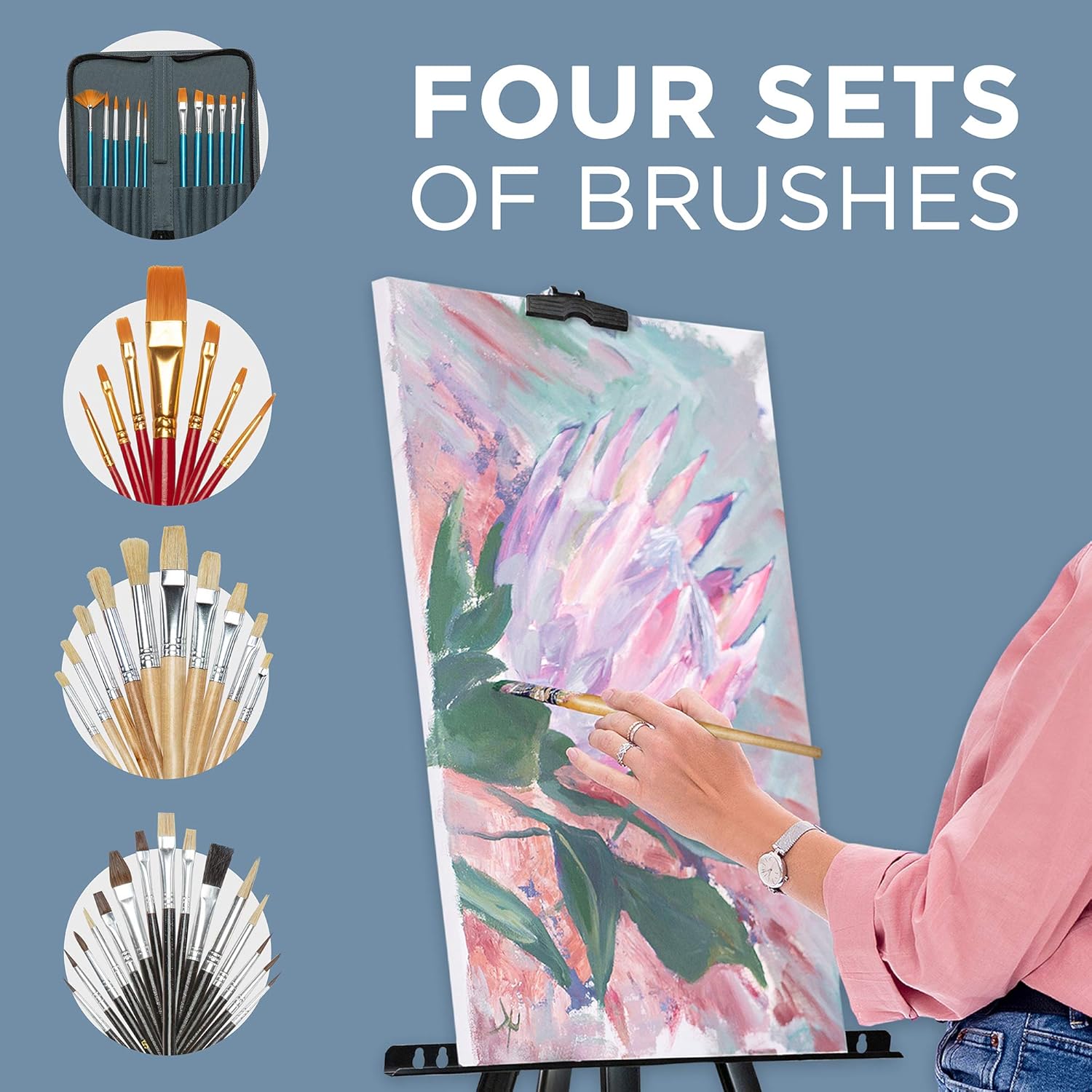 Jumbl Deluxe 131-Piece Painting Kit, Professional Artistic Set w/ 72 Oil, Acrylic & Watercolor Paints, Color Wheel & Palette, Wooden Desk & Standing Easel, 8 Canvases, 4 Sketch Books & 4 Brush Sets