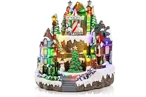 WeDoSoy LED Lighted Musical Animated Christmas Village House – 11.8" Large Christmas Collectible Building Scene with Rotating Carousel & Tree, Xmas Decoration for Tabletop or Mantel Display