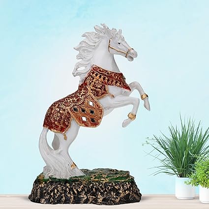 GW Creations Poly Resin Horse Graceful Statue Golden Unique Small Mirror Saddle Showpiece