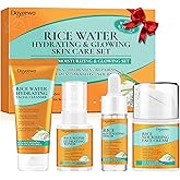 Skin Care Set,4Pcs Women Teen Glass Skincare w/Korean Rice Extract,Hydrate Glow Repair Anti-Aging Facial Routine Mini Kit Self Care Gifts for Women Mom Wife Teens Teenage Girl Airplane-Friendly Sizes