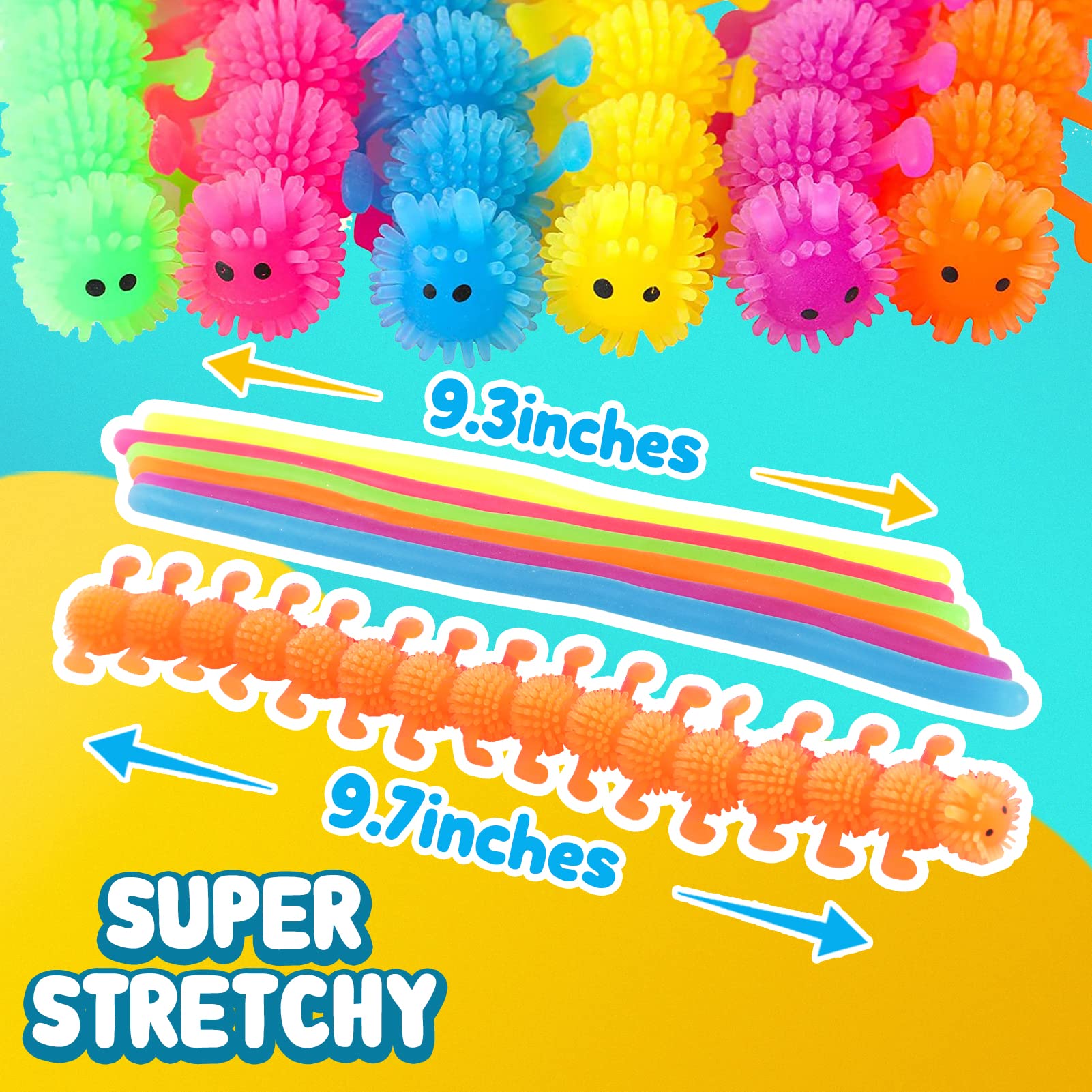 Sensory Toys Fidget Noodles: 16pk Textured Sensory Toys for Autistic Children, Quiet Fidget Toys for Kids Stress Relief, Stretchy String Calming Toy, Party Favors, Goodie Bag Stuffers, Gift