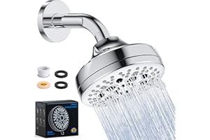 D DUSSAL High Pressure Shower Head 7-Spray Setting 4.7" High Flow Fixed Showerheads Rain Showerhead with Chrome Plated Finish, 360°Adjustable Brass Swivel Ball, Anti-Clogging Silicone Nozzles Joint