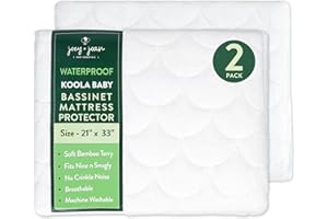 Joey + Joan Waterproof Bassinet Mattress Pad Cover Compatible with Koola Baby Bassinet – 2 Pack Quilted Mattress Protector Made from Ultra Soft Bamboo Viscose Terry – 21" x 33"