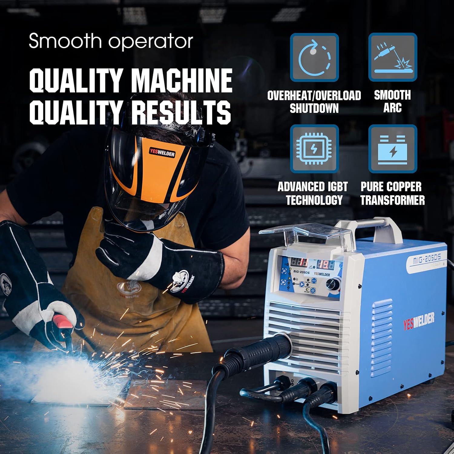 YESWELDER Digital MIG-205DS MIG Welder, 200Amp 110/220V Dual Voltage, Gas Gasless MIG Welding Machine MIG/Lift TIG/ARC 3 in 1 Welder - - 