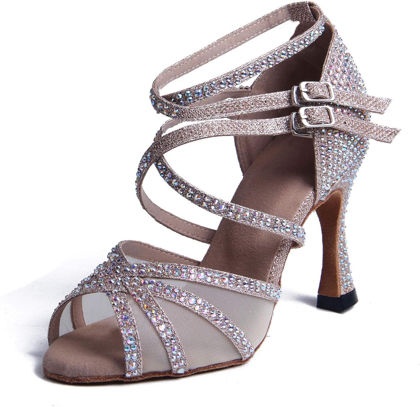 SyradsWomen's Ballroom Latin Dance Shoes with Rhinestones Salsa Tango Bachata Indoor Dancing Shoes for Wedding Party Prom