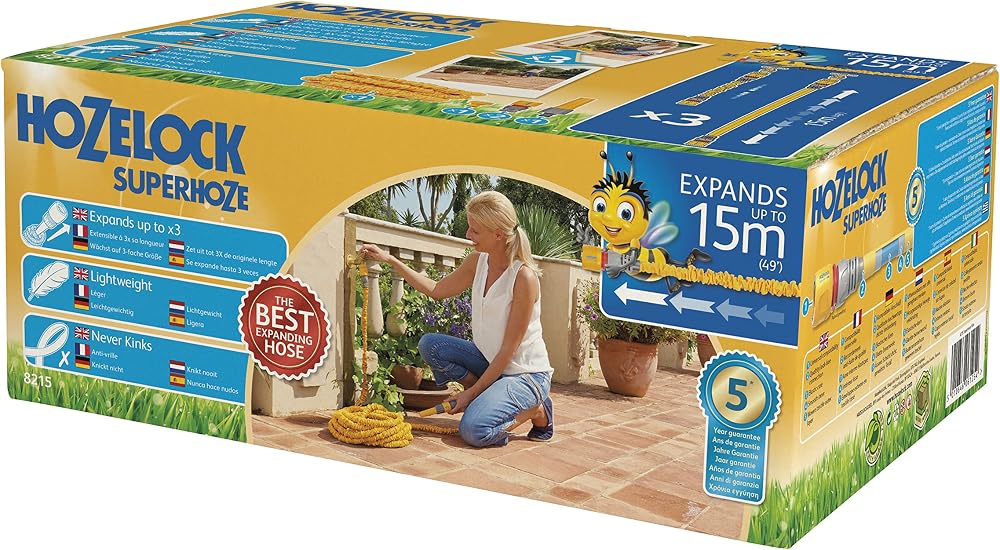 Hozelock Superhoze Expanding Hose 15 m with Aquastop Fittings