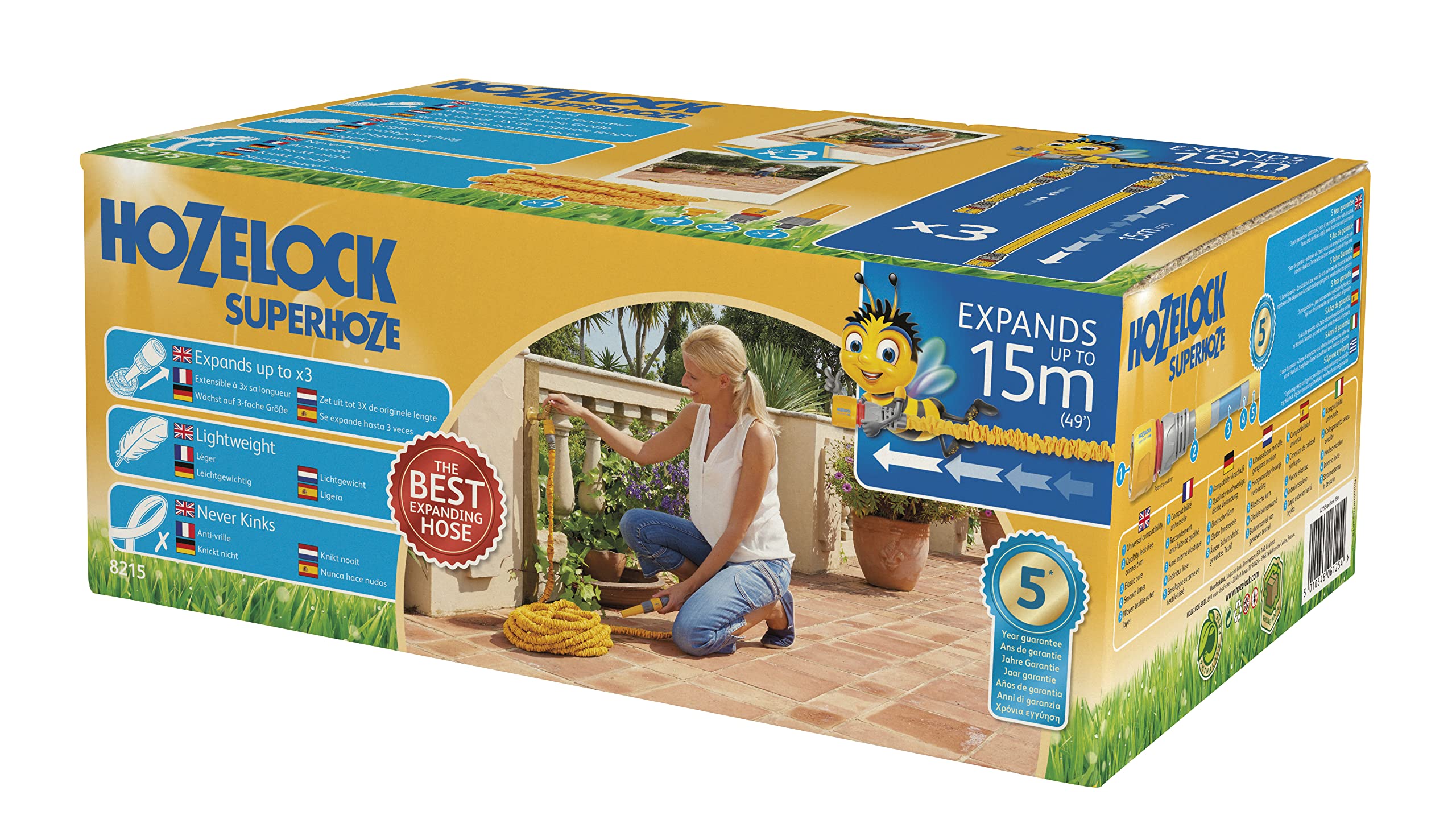 HOZELOCK - Superhoze Expanding Hose 15 m : Flexible Hose, Stretches up to 3x Original Length | With 2 Aquastop Fittings for a Watertight Connection: Ready to Use [8215A1240]