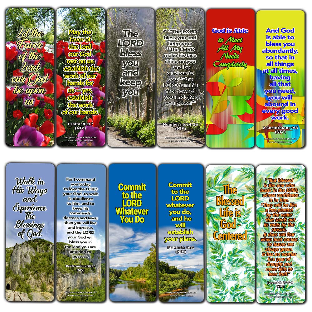 Powerful Bible Verses Bookmarks - Blessings (12 Pack) - Collection of Inspiring and Motivational Bible Verses