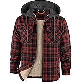 Ceoutdoor Men's Flannel Jacket Vintage Plaid Zip Up Sherpa Lined Fleece Coat Warm Winter Work Jackets with Hood