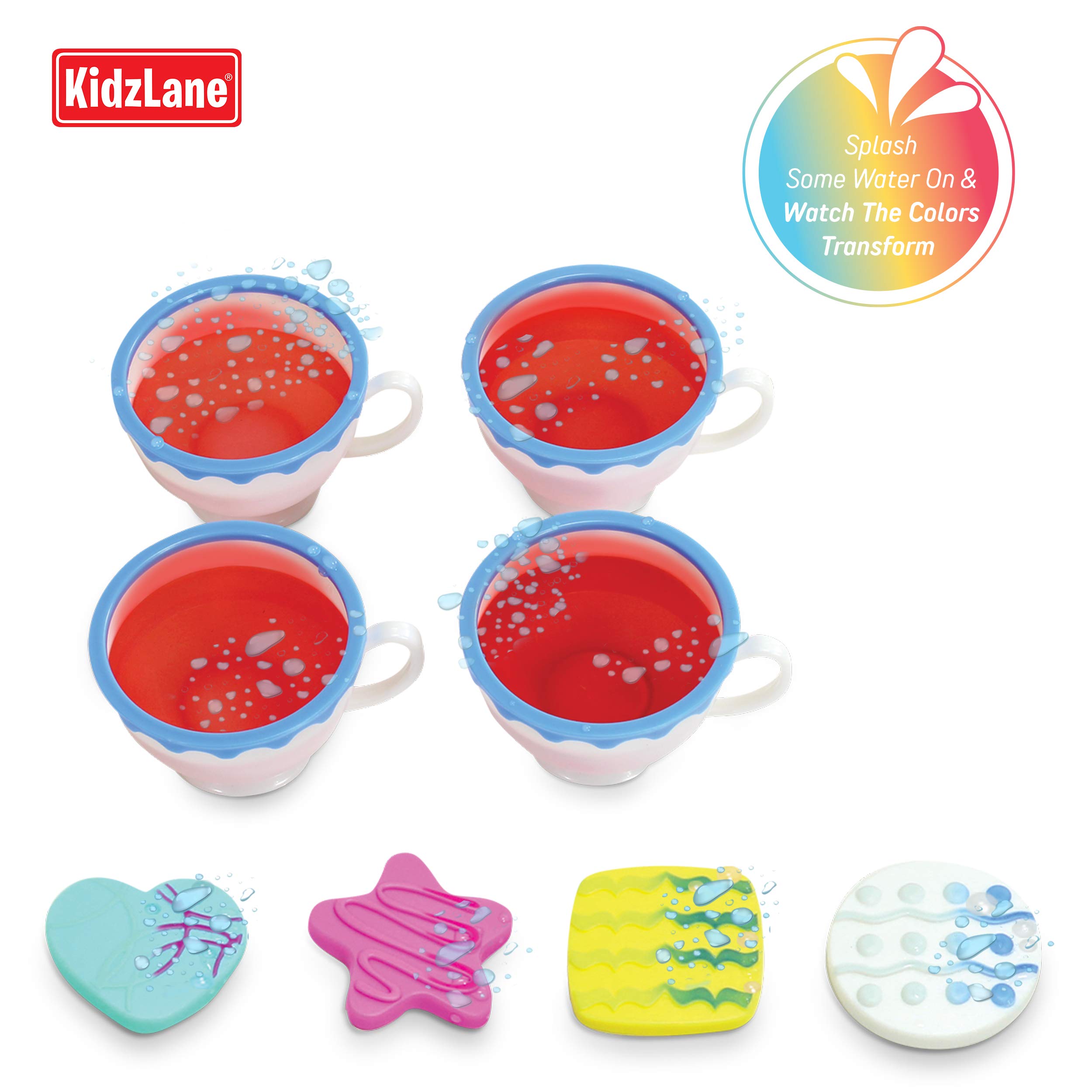Kidzlane Play Tea Set for Little Girls - Kids Party With Water Activated Color Changing Cups and Cookies - 34 Piece Toy for Girls - Dishwasher Safe Plastic